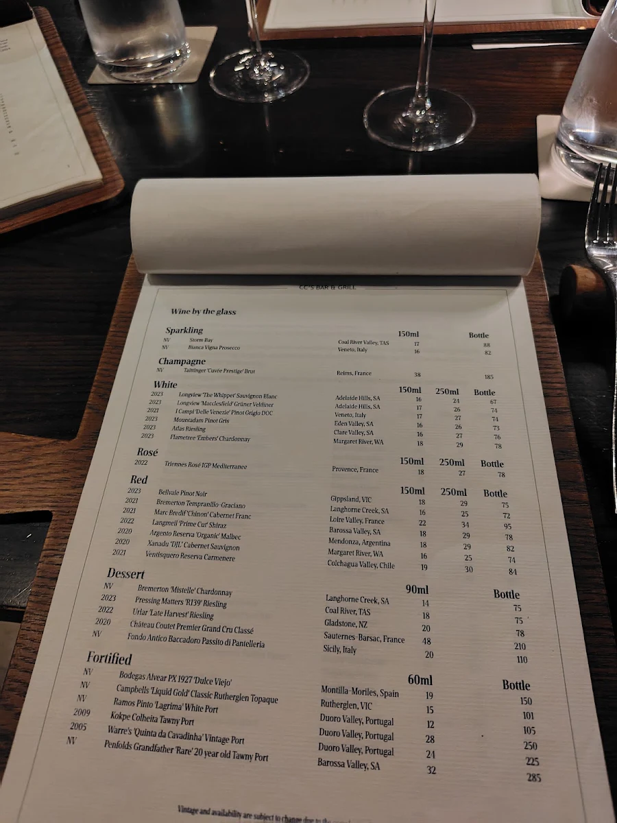Menu, CC's Bar & Grill by Crystalbrook