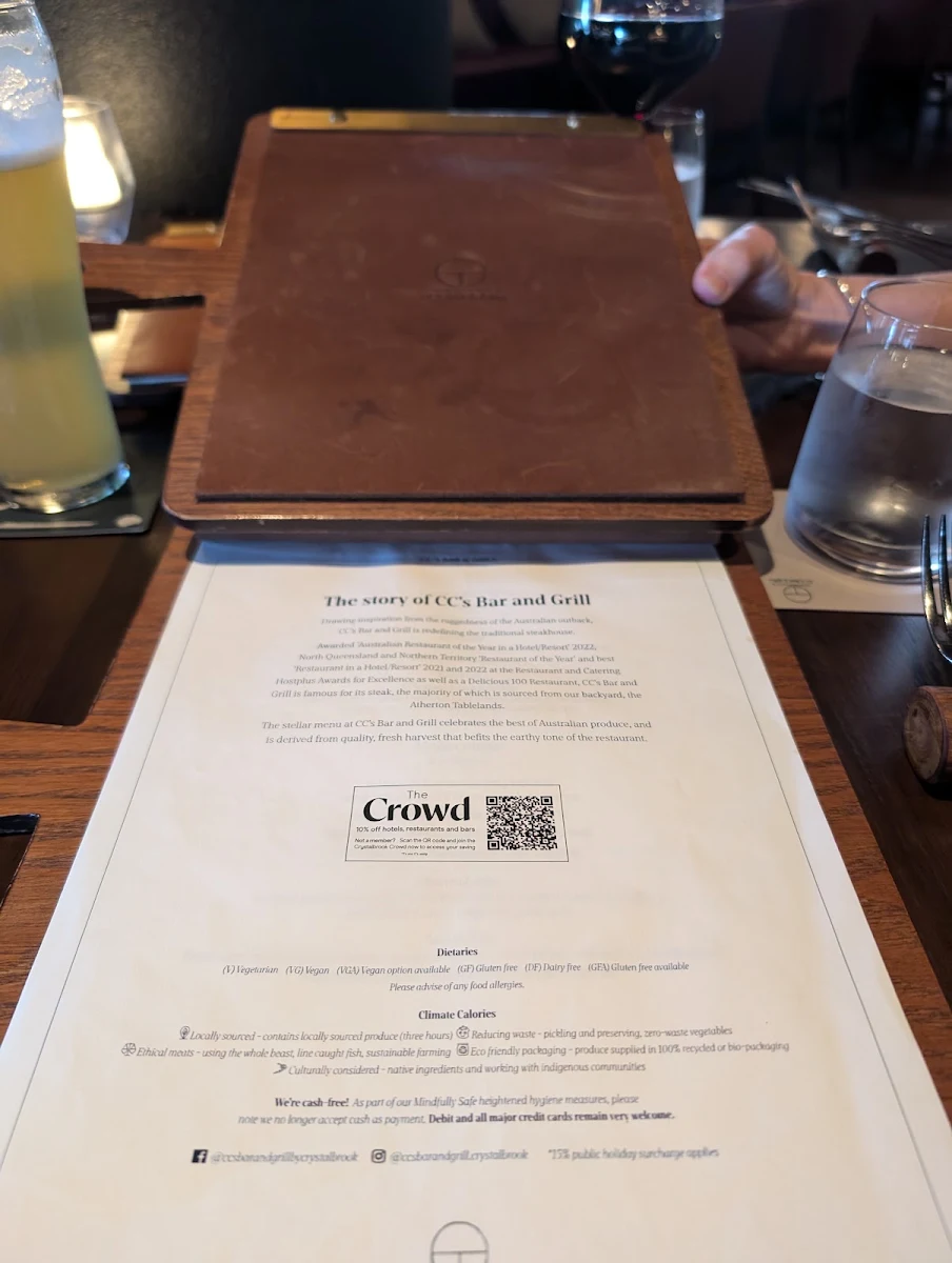 Menu, CC's Bar & Grill by Crystalbrook