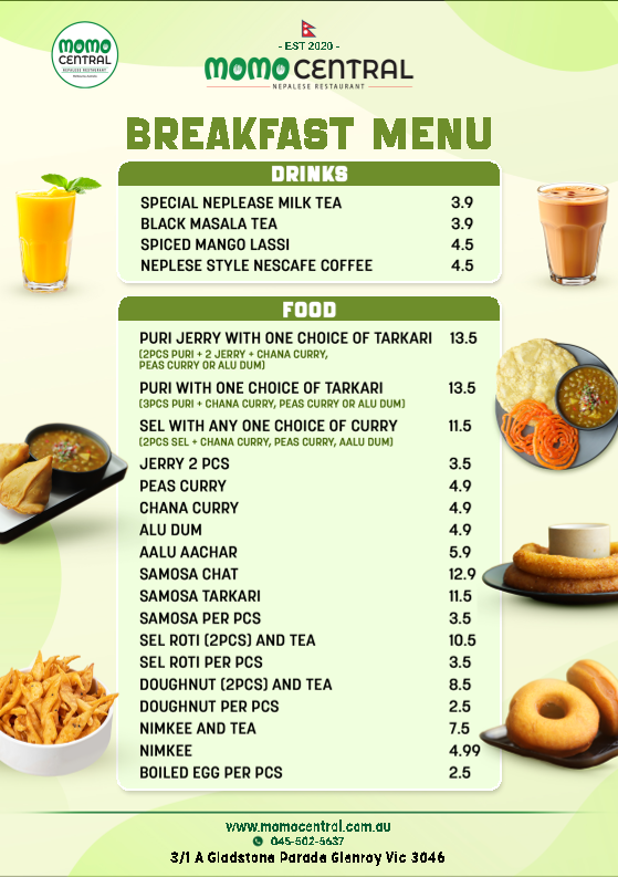 Menu, Momo Central Glenroy