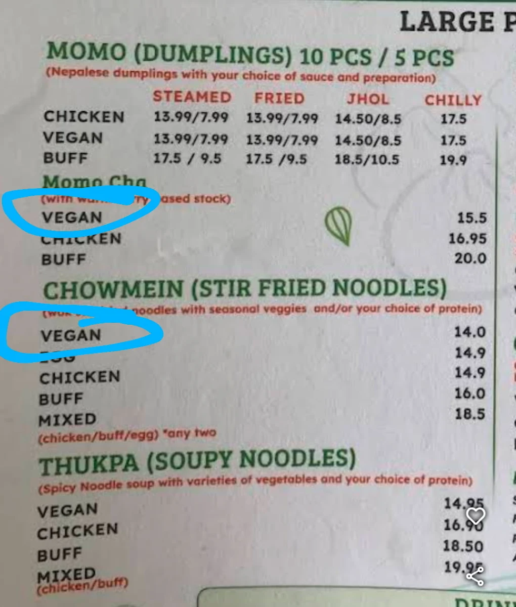 Menu, Momo Central Glenroy