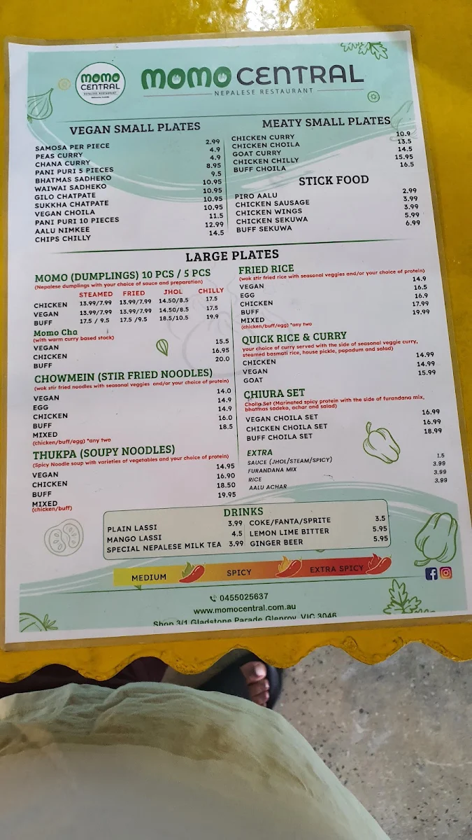 Menu, Momo Central Glenroy