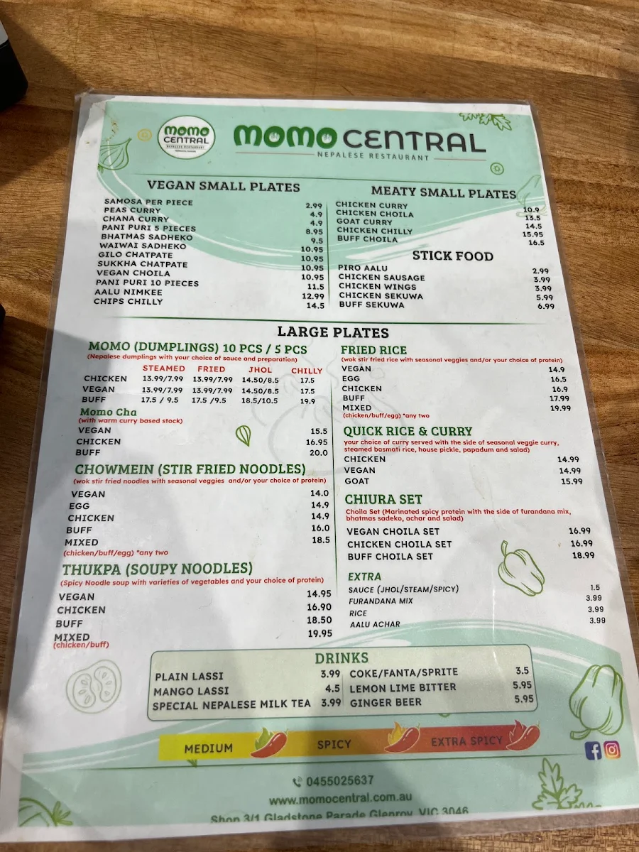 Menu, Momo Central Glenroy