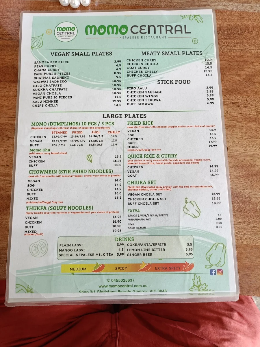 Menu, Momo Central Glenroy