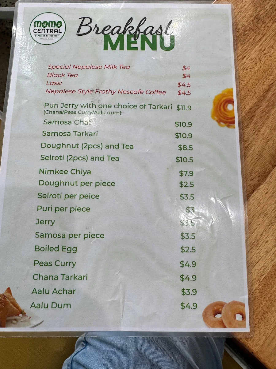 Menu, Momo Central Glenroy