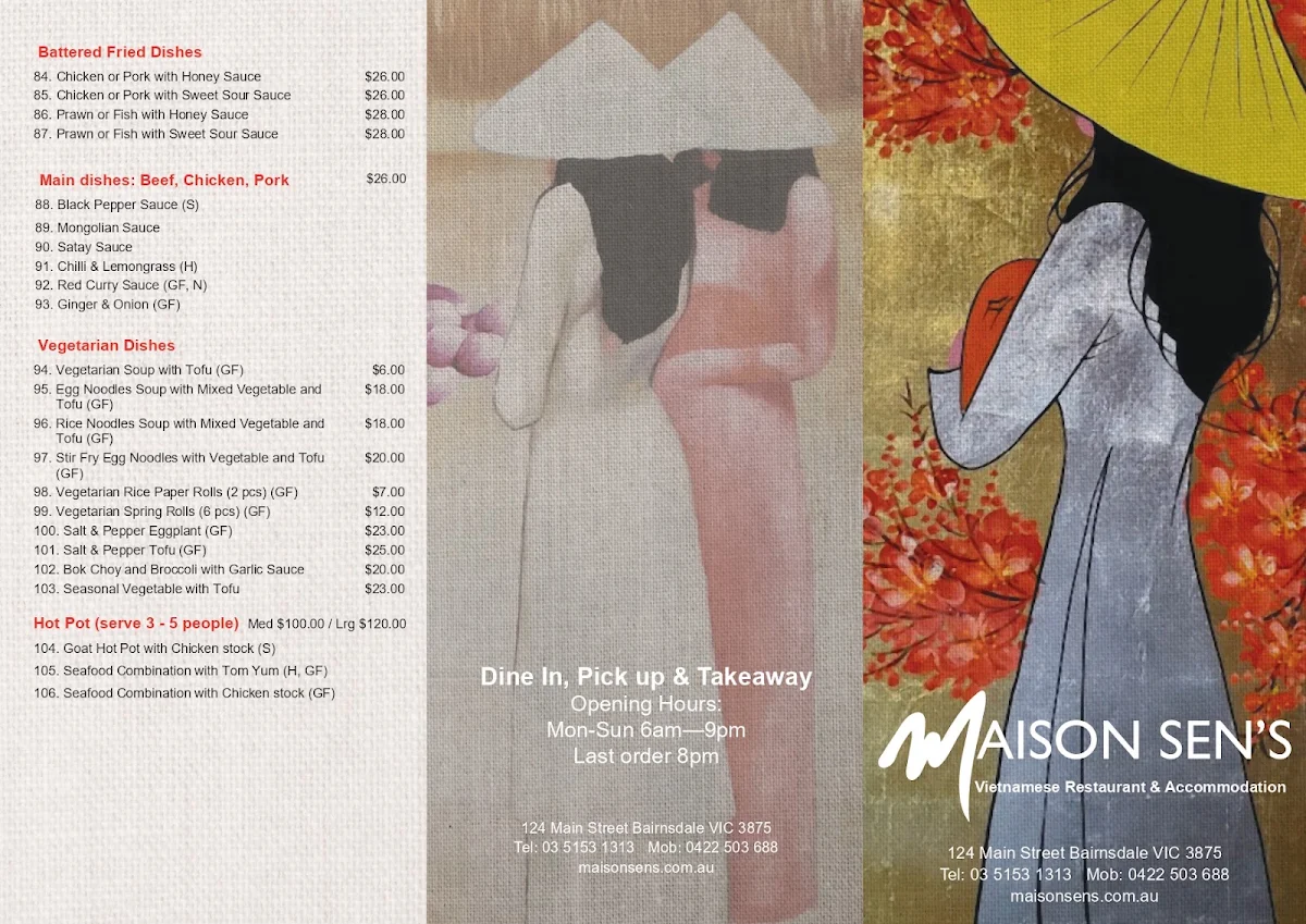 Menu, Maison Sen's
