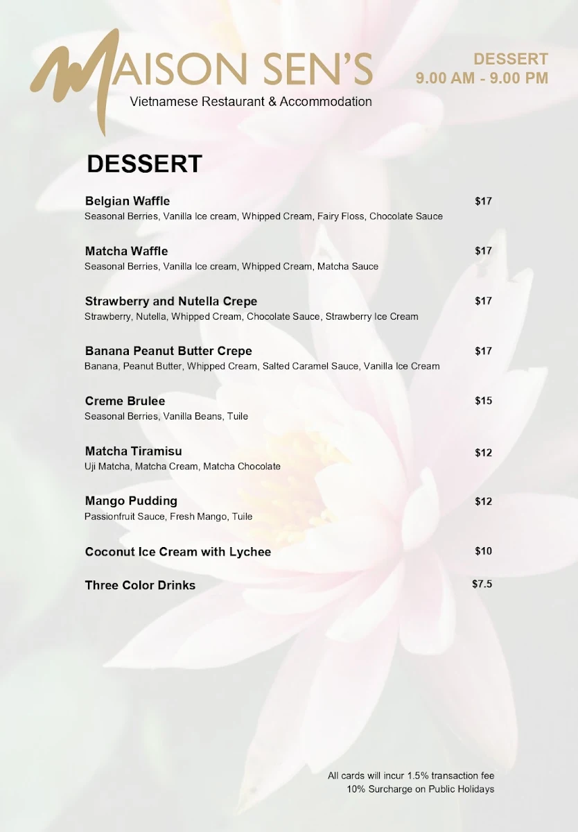 Menu, Maison Sen's