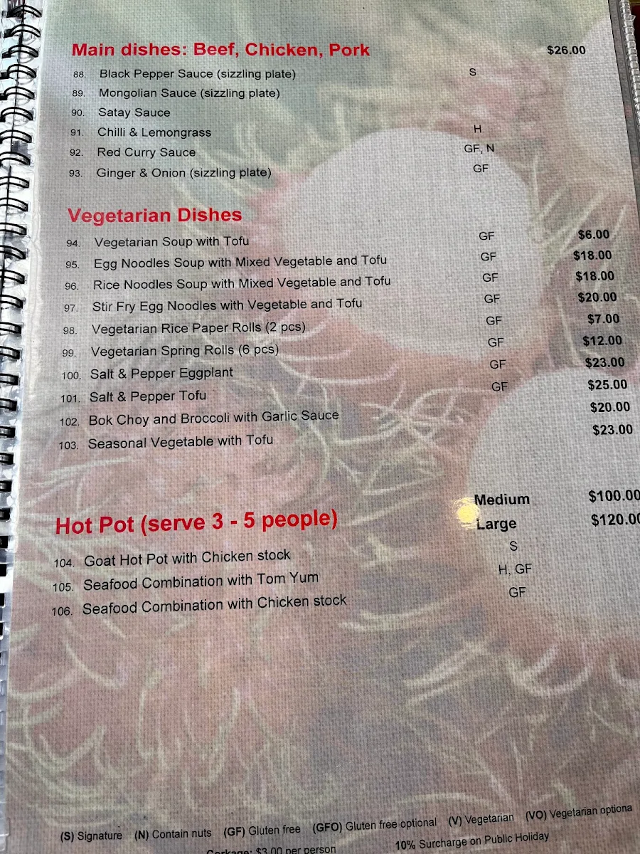 Menu, Maison Sen's