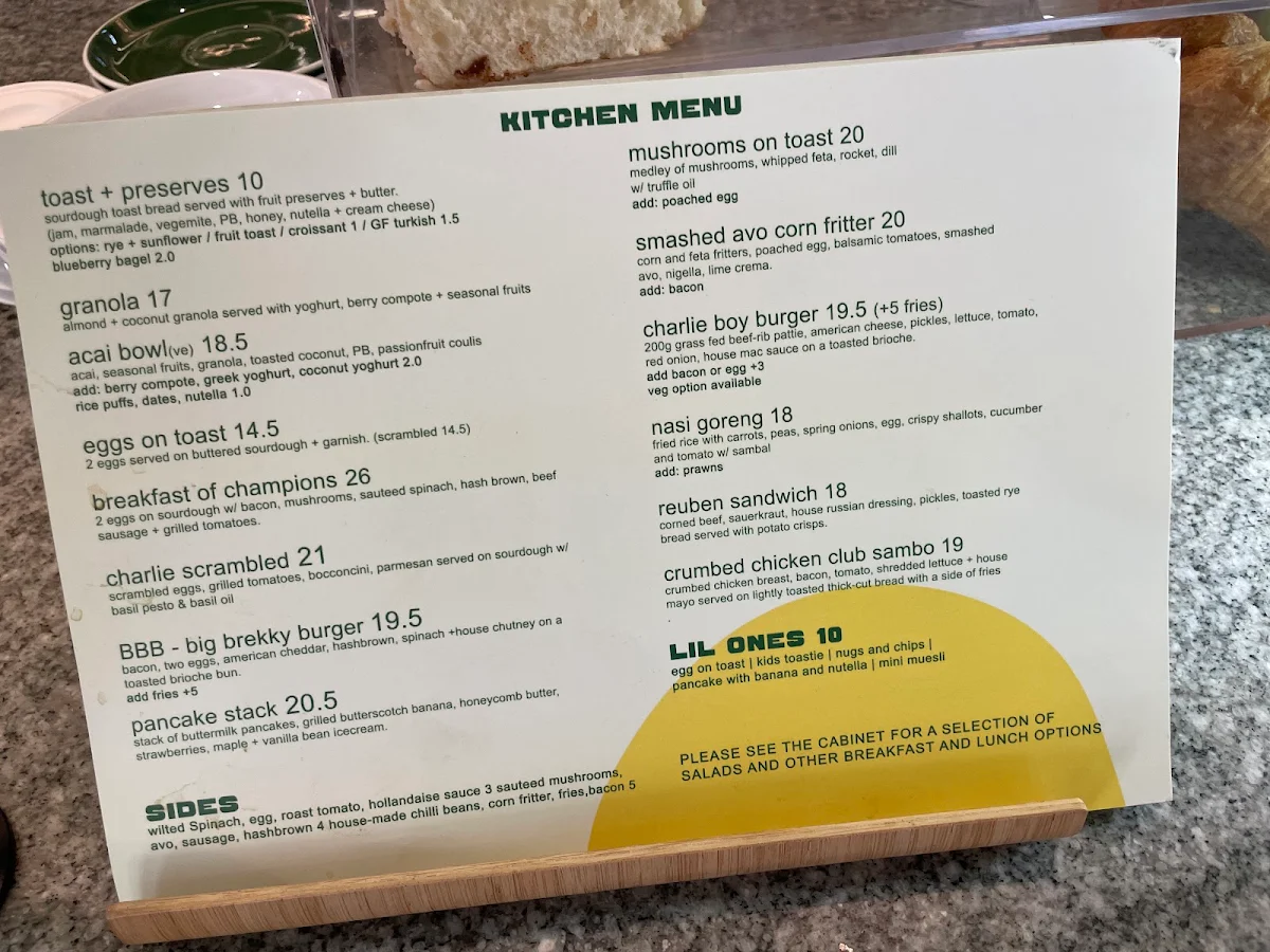Menu, Charlie Boy Coffee