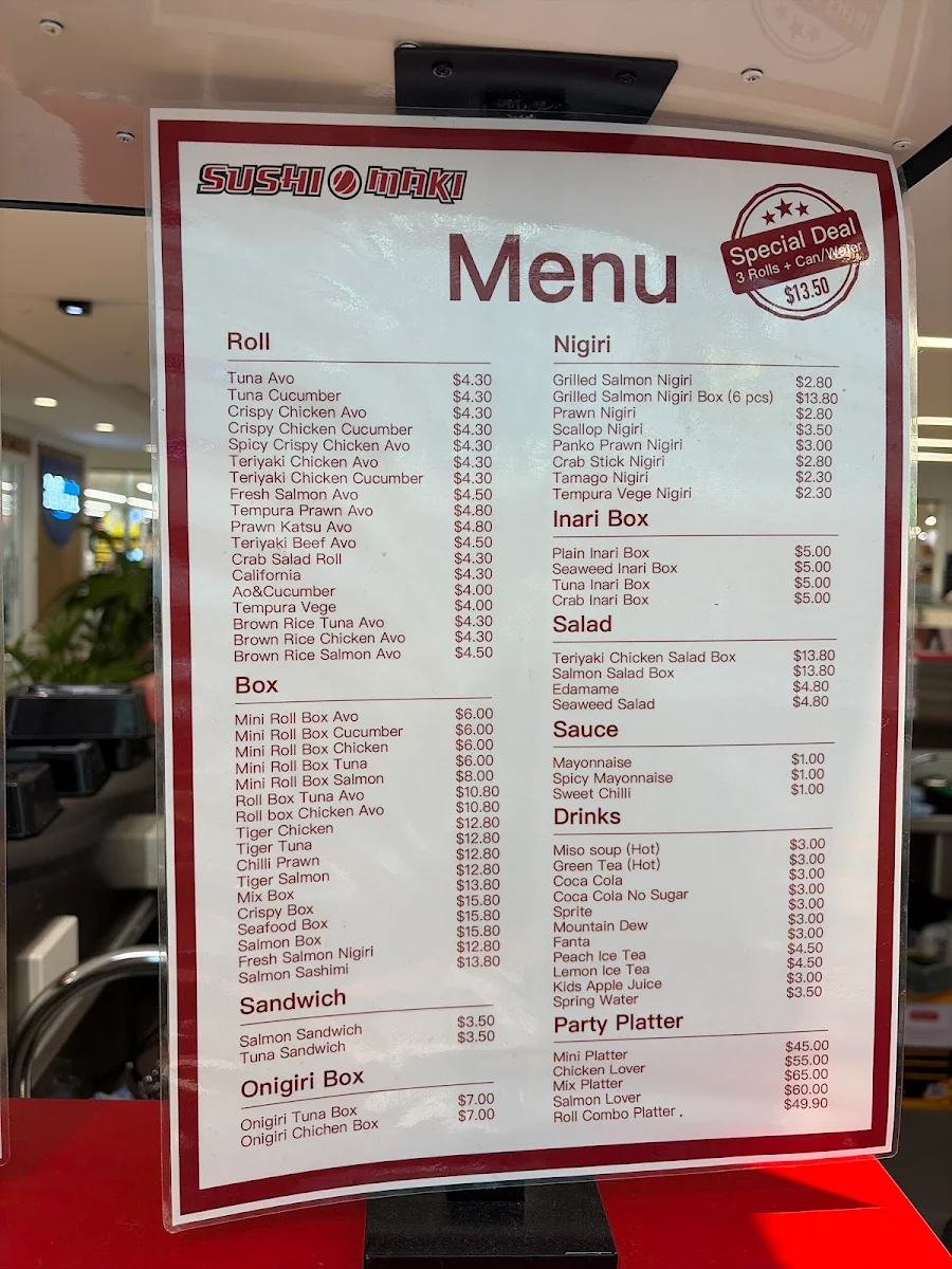Menu, Sushi Maki Shellharbour