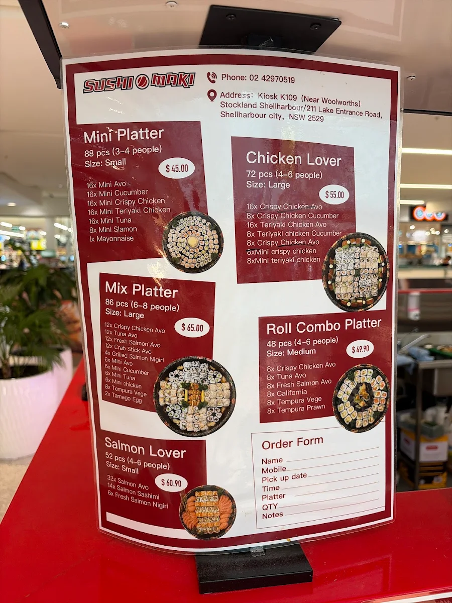 Menu, Sushi Maki Shellharbour