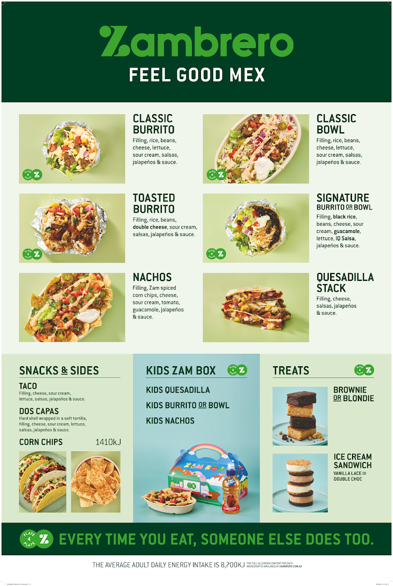 Menu, Zambrero Morayfield