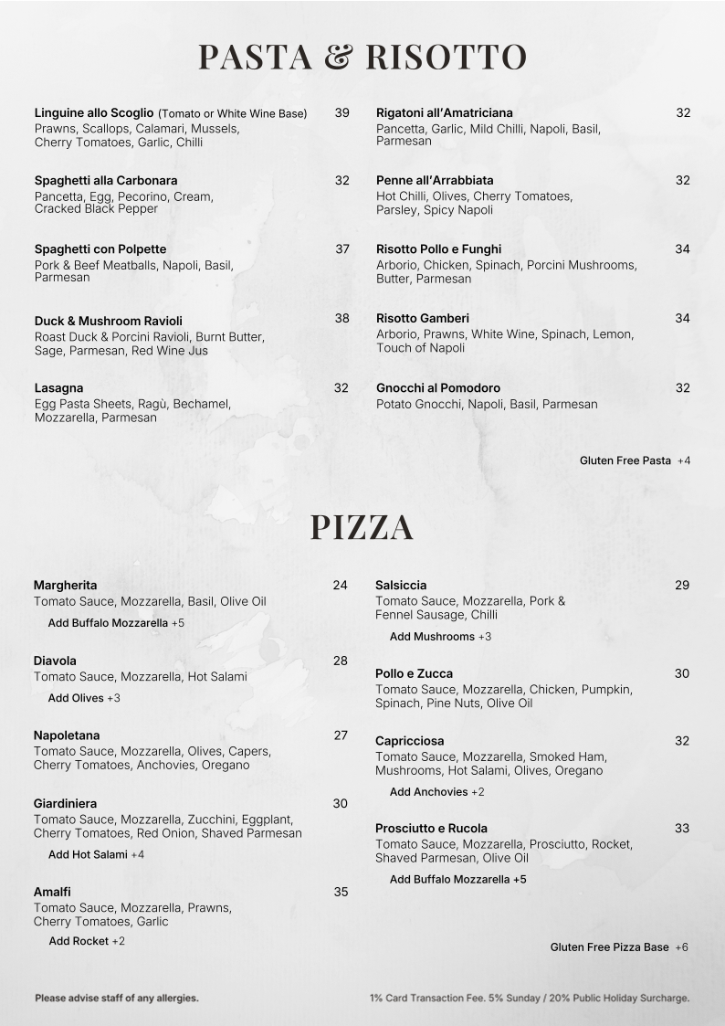 Menu, Luigi's Italian Restaurant