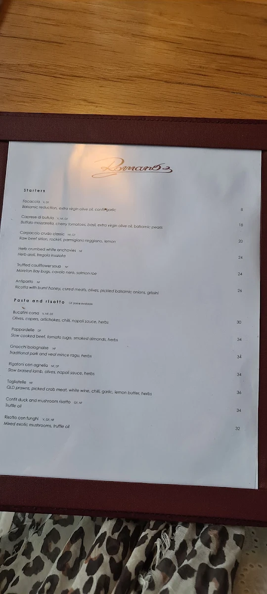 Menu, Romano's Italian Restaurant