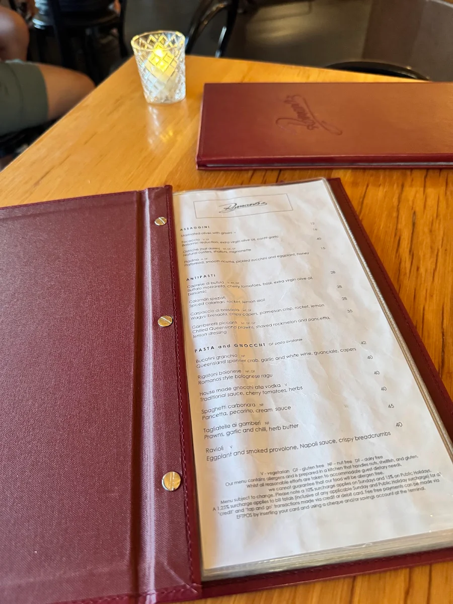 Menu, Romano's Italian Restaurant