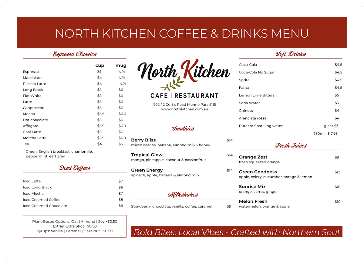 Menu, NORTH KITCHEN