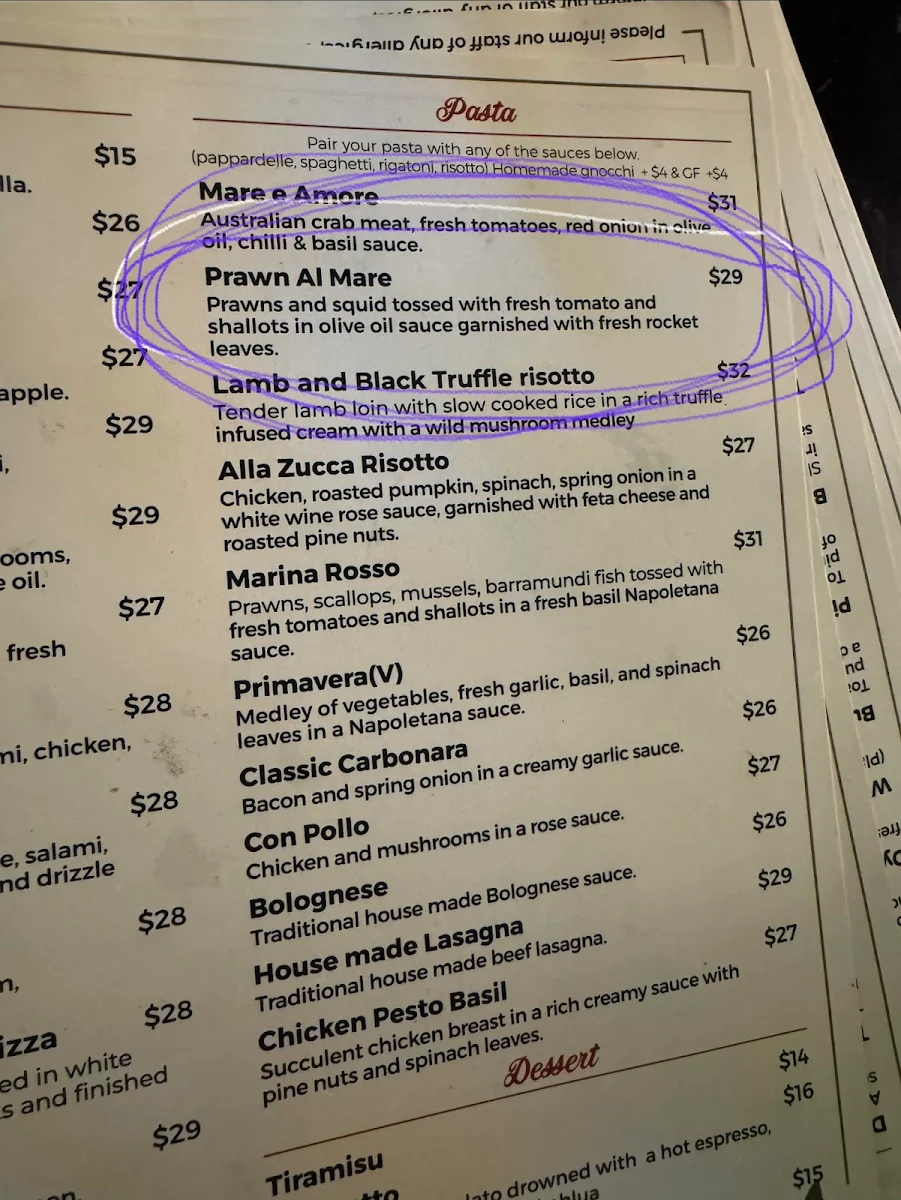 Menu, NORTH KITCHEN