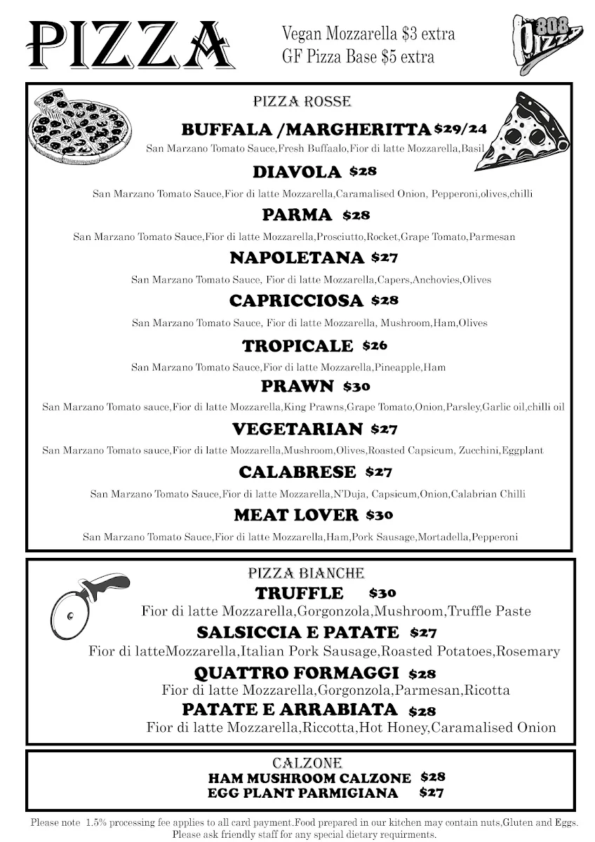 Menu, Pizza 808
