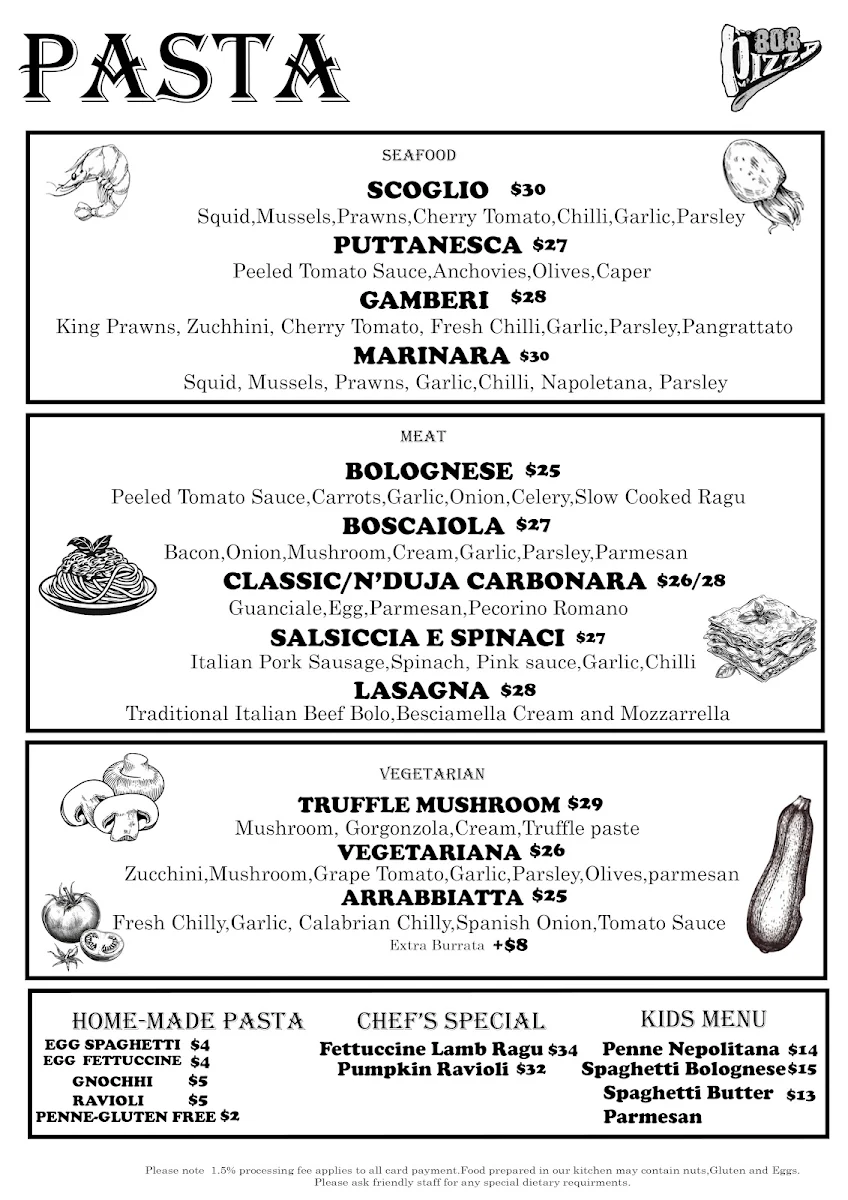 Menu, Pizza 808