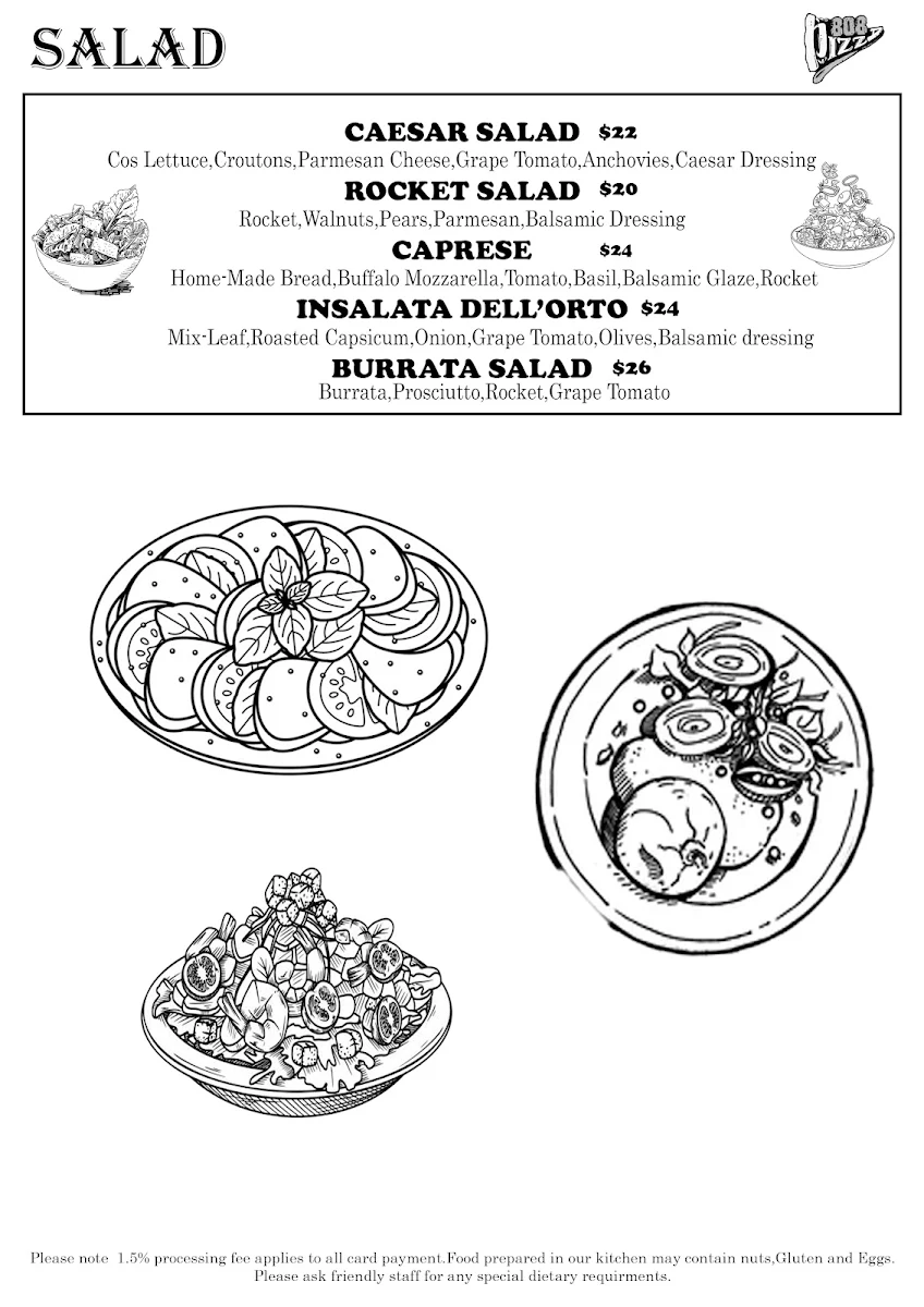 Menu, Pizza 808