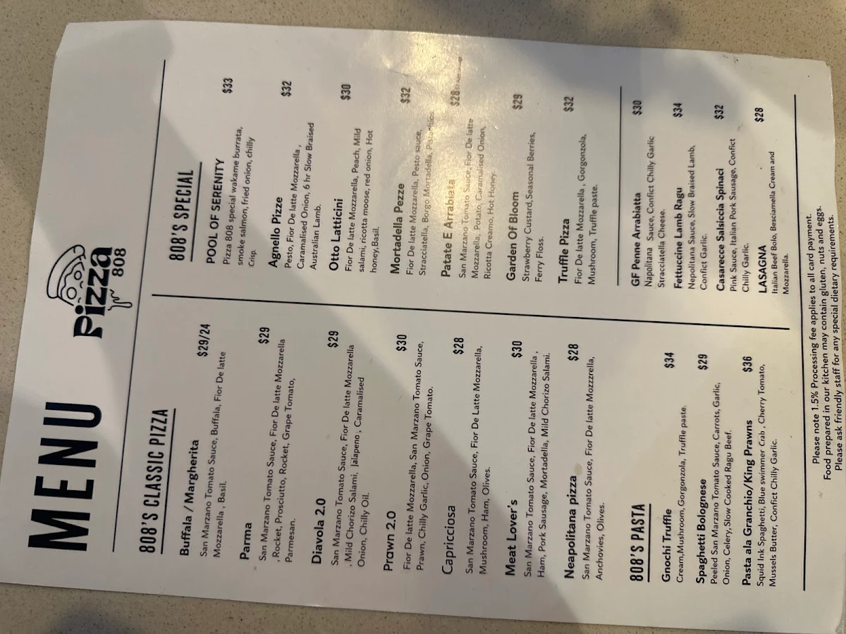 Menu, Pizza 808