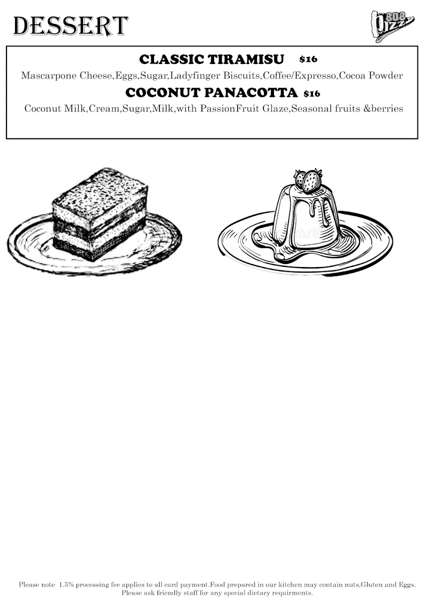 Menu, Pizza 808