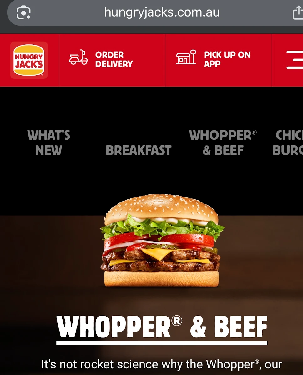 Menu, Hungry Jack's Burgers Brighton
