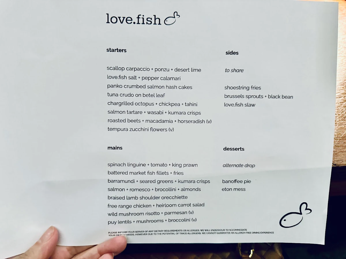 Menu, love.fish