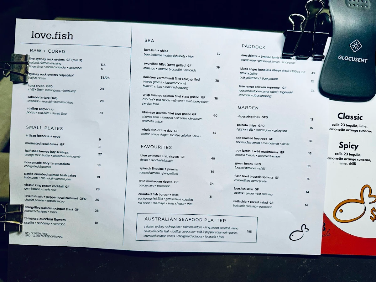 Menu, love.fish