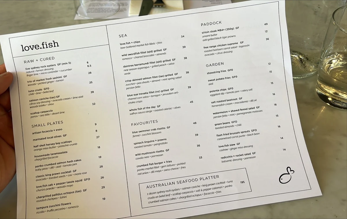 Menu, love.fish