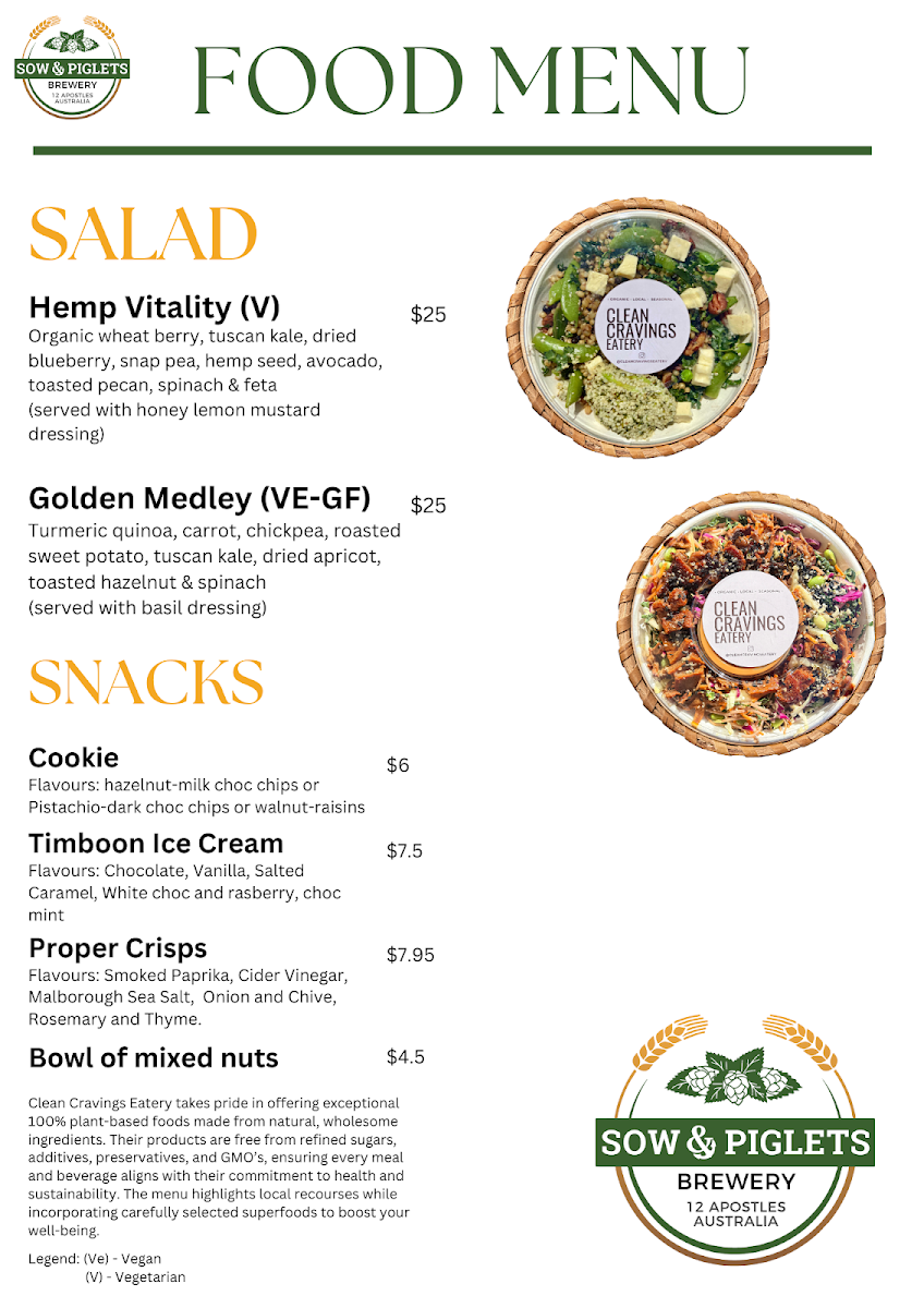 Menu, Sow And Piglets Brewery