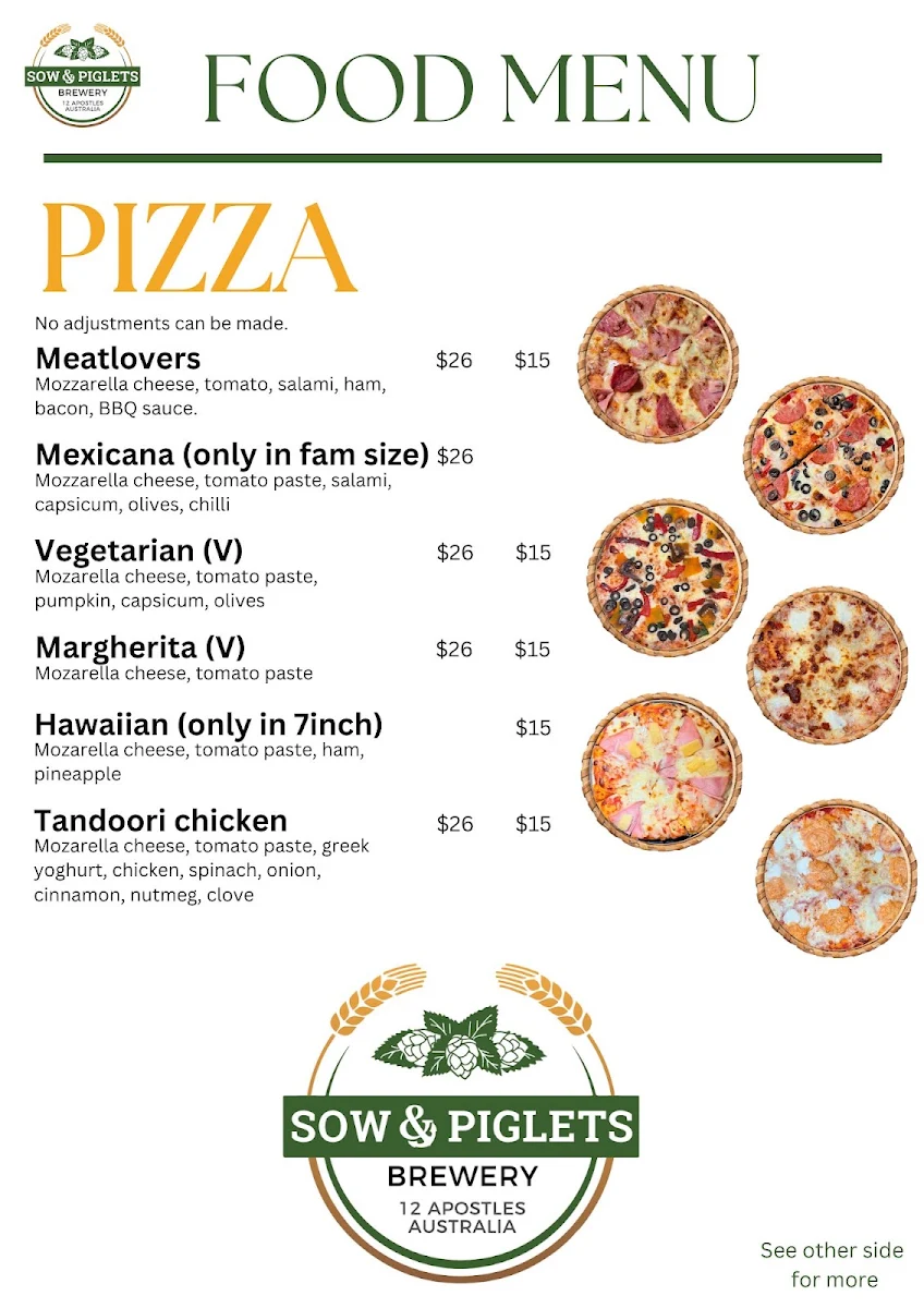 Menu, Sow And Piglets Brewery