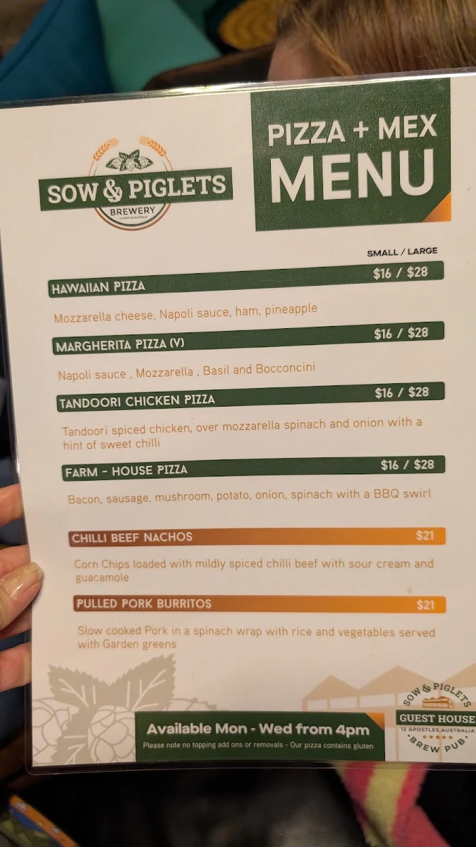 Menu, Sow And Piglets Brewery