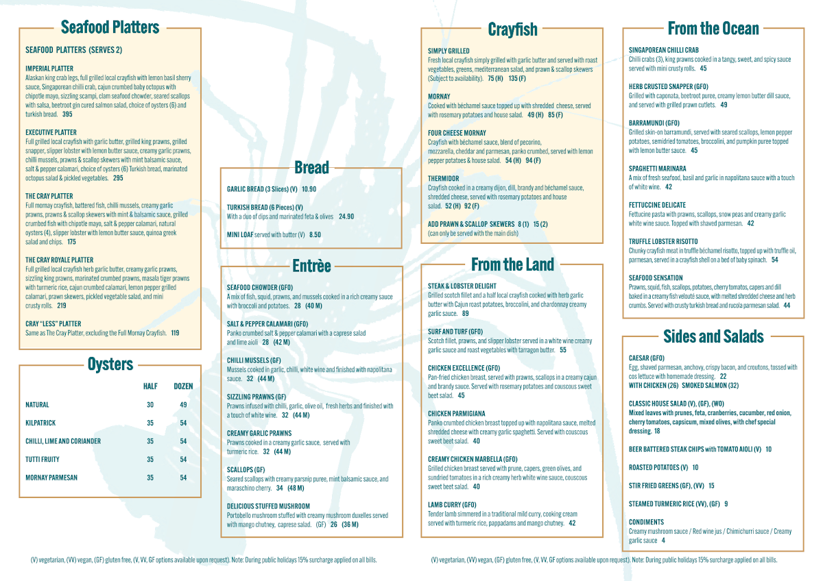 Menu, The Cray Seafood and Grill Mandurah
