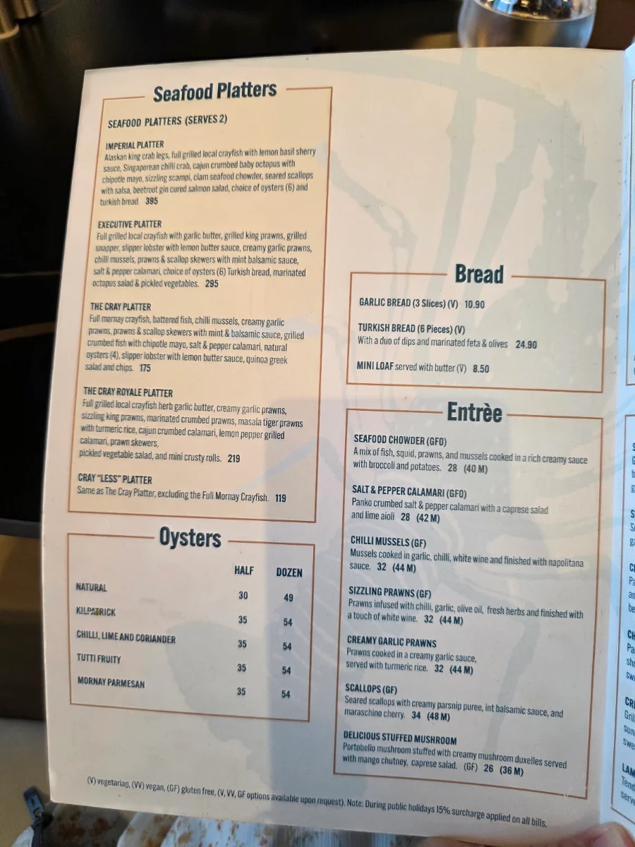 Menu, The Cray Seafood and Grill Mandurah