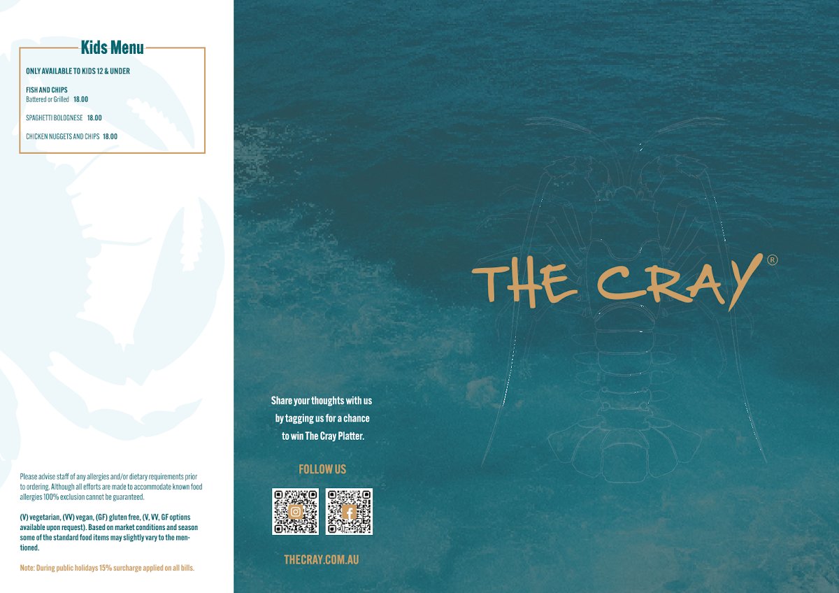 Menu, The Cray Seafood and Grill Mandurah