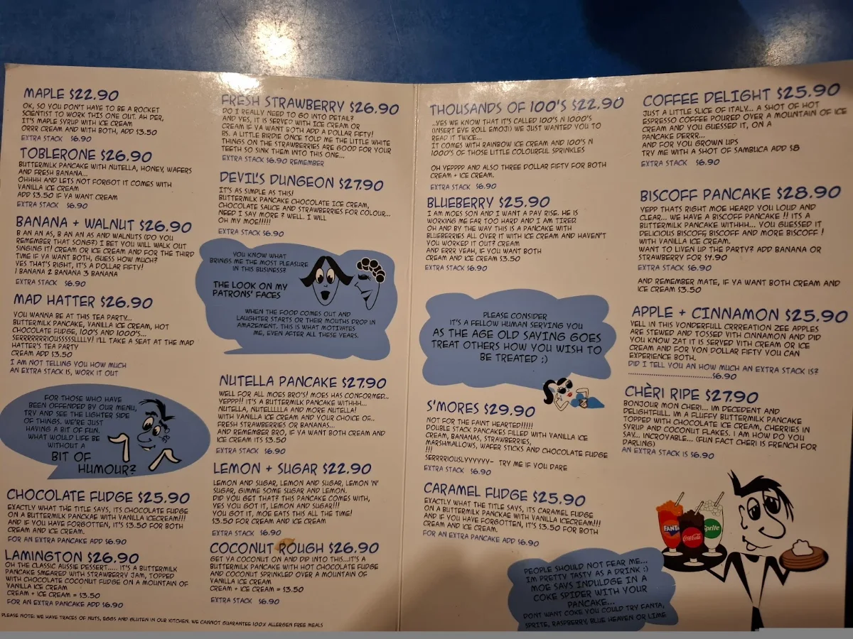 Menu, Lazy Moe's OAKLEIGH