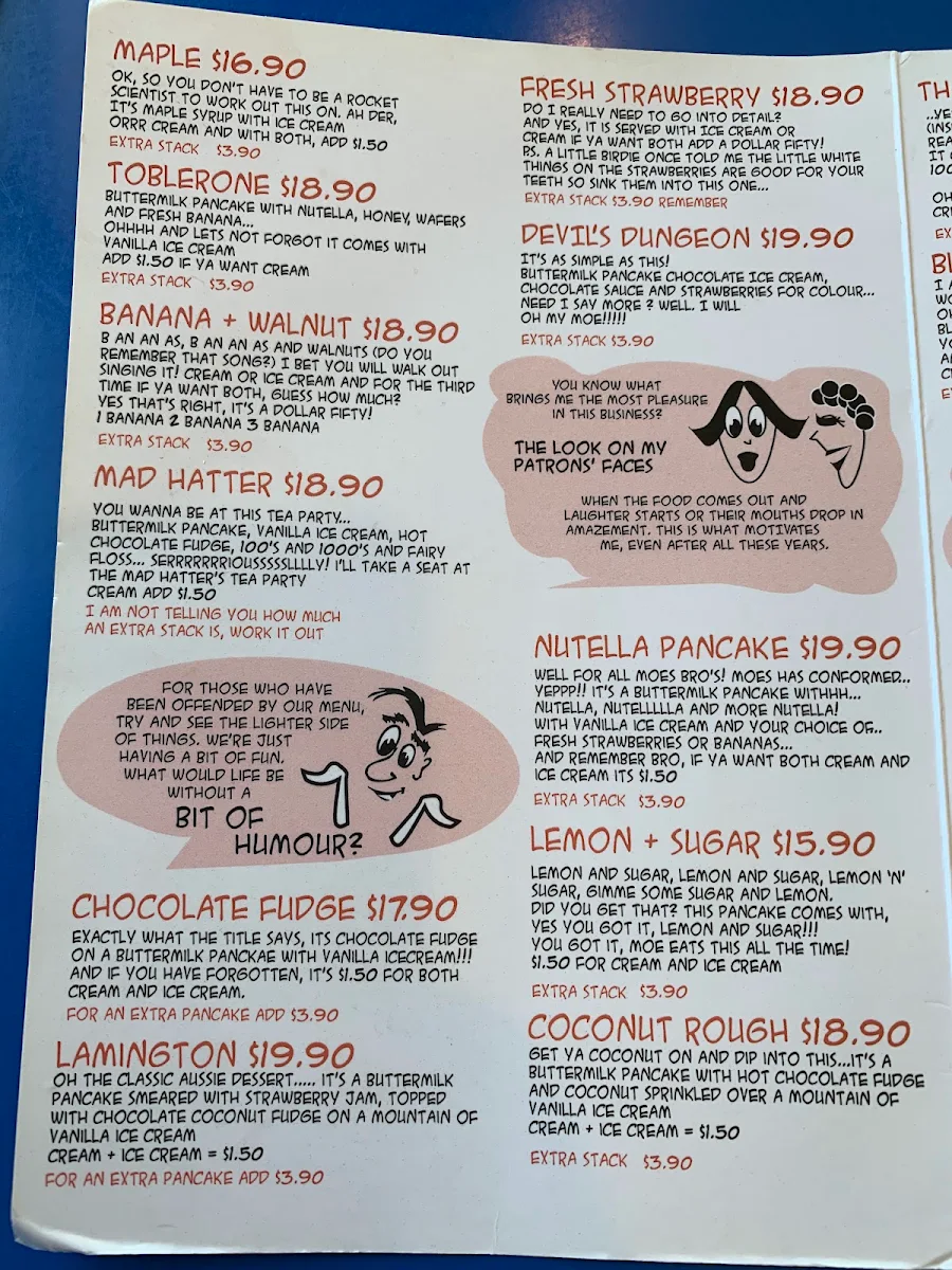 Menu, Lazy Moe's OAKLEIGH