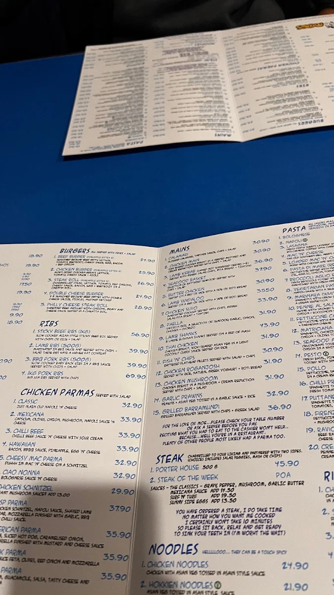 Menu, Lazy Moe's OAKLEIGH
