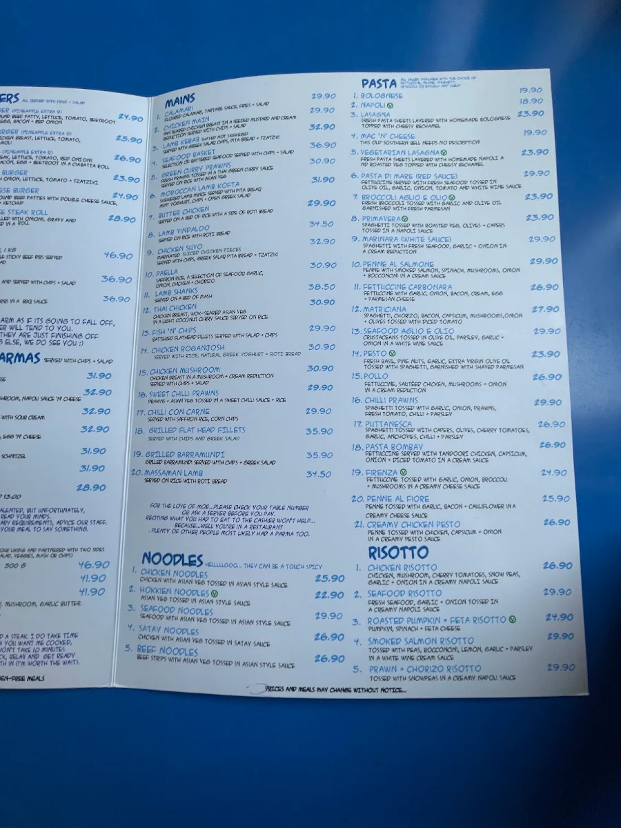 Menu, Lazy Moe's OAKLEIGH