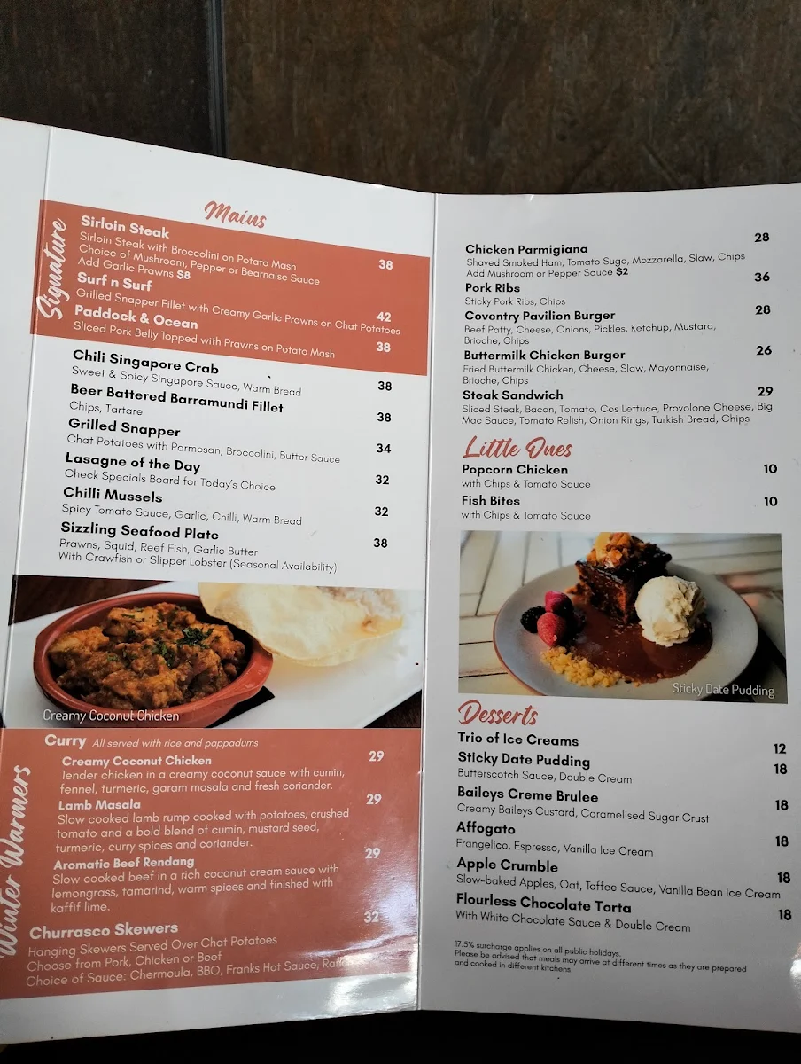 Menu, Coventry Pavilion