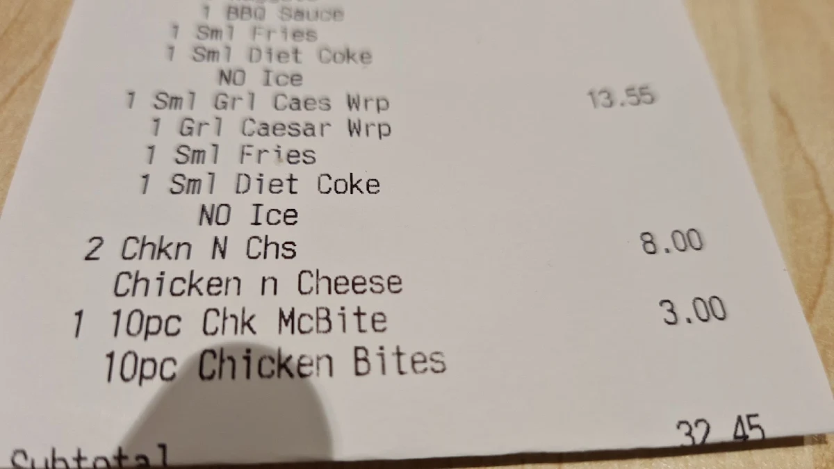 Menu, McDonald's Jolimont