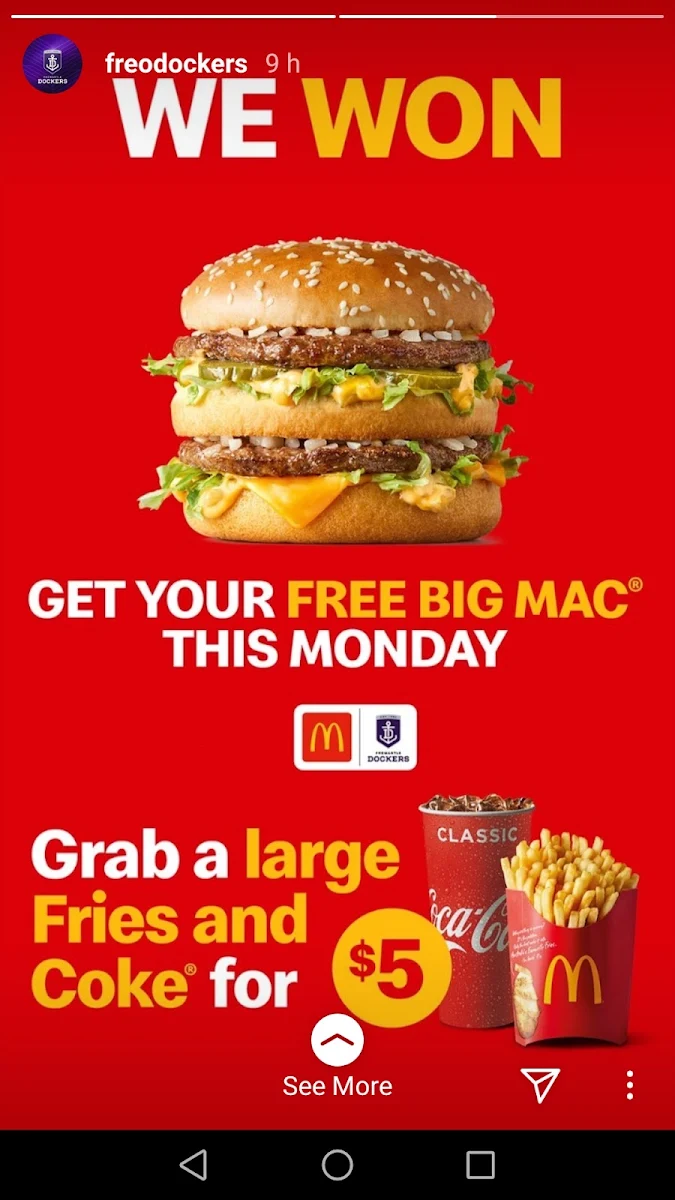 Menu, McDonald's Jolimont