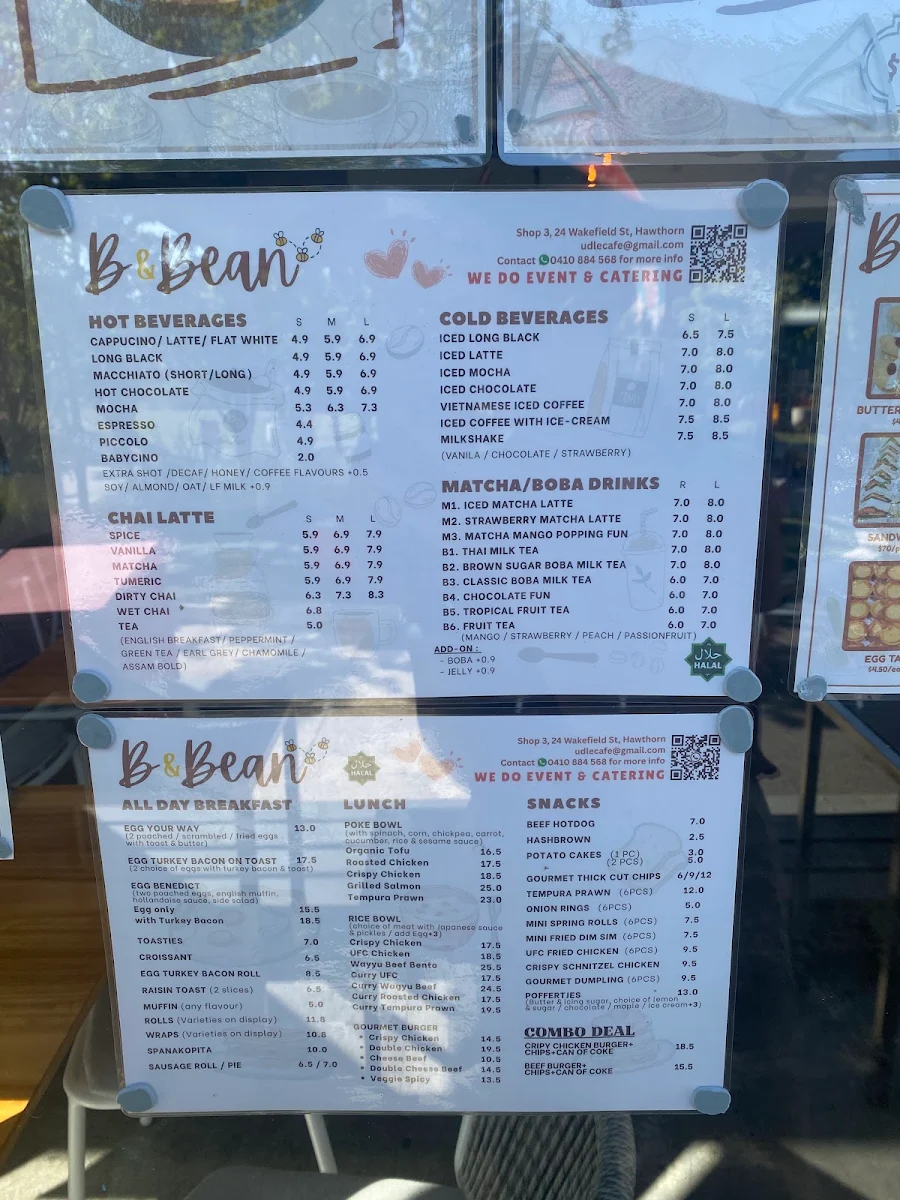 Menu, B&Bean