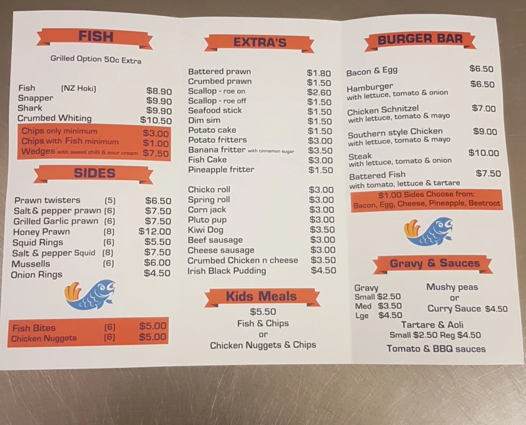 Menu, Halls Head Fish and Chips