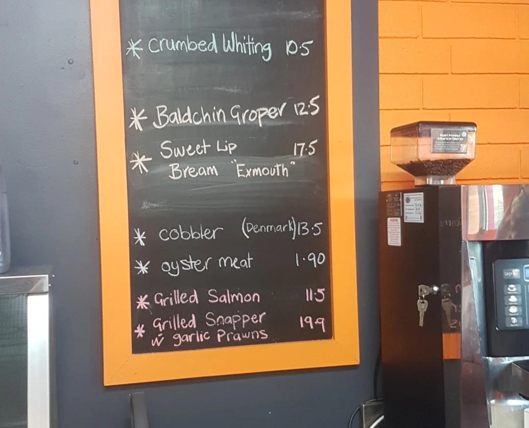Menu, Halls Head Fish and Chips