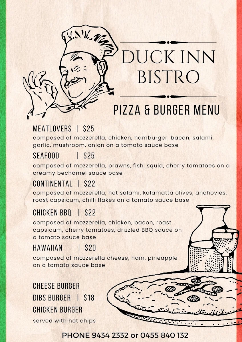 Menu, The Duck-Inn Bar & Bistro
