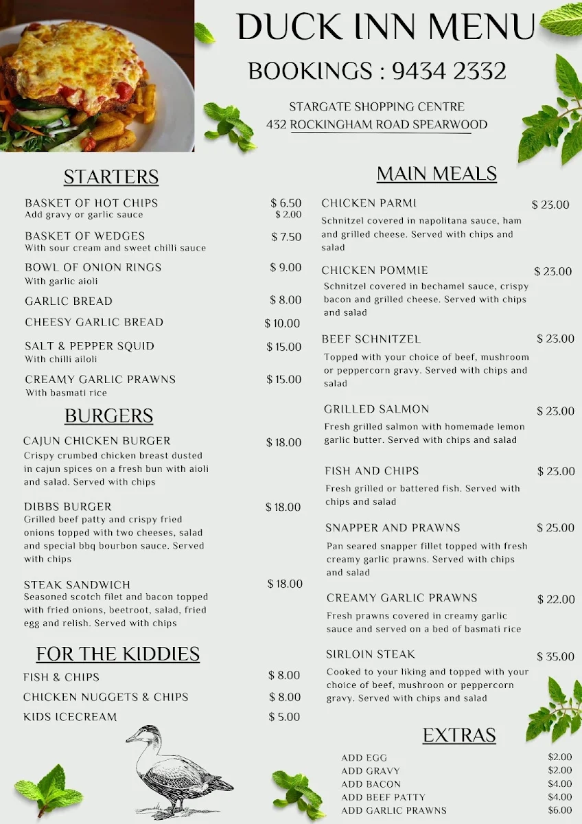 Menu, The Duck-Inn Bar & Bistro