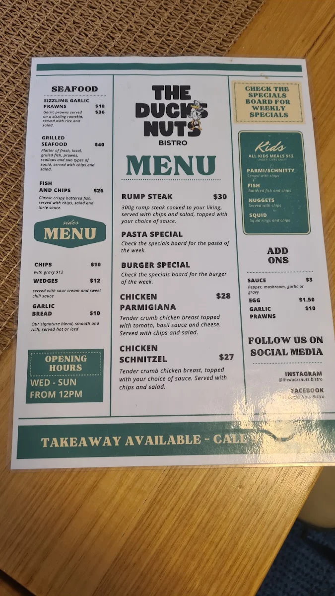 Menu, The Duck-Inn Bar & Bistro