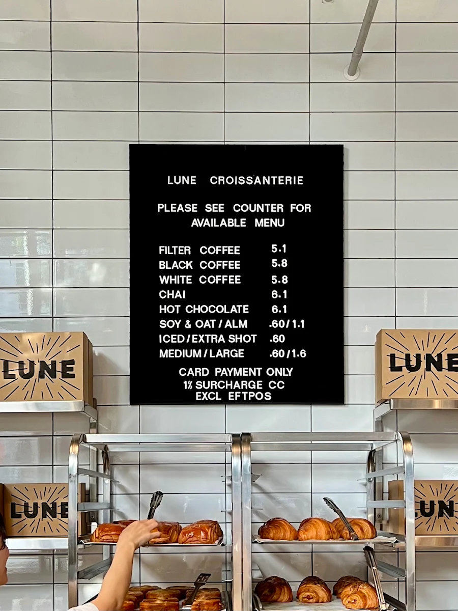 Menu, Lune Croissanterie South Brisbane