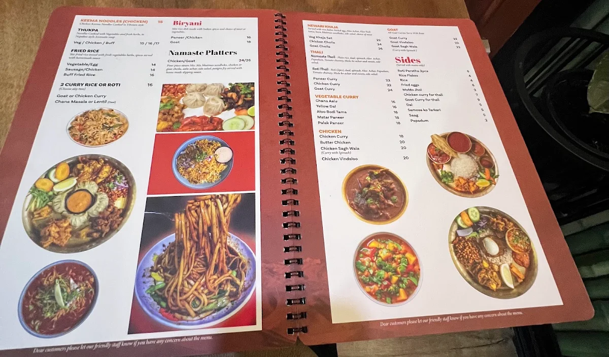 Menu, Namaste Strathfield(Nepali Indian Restaurant)